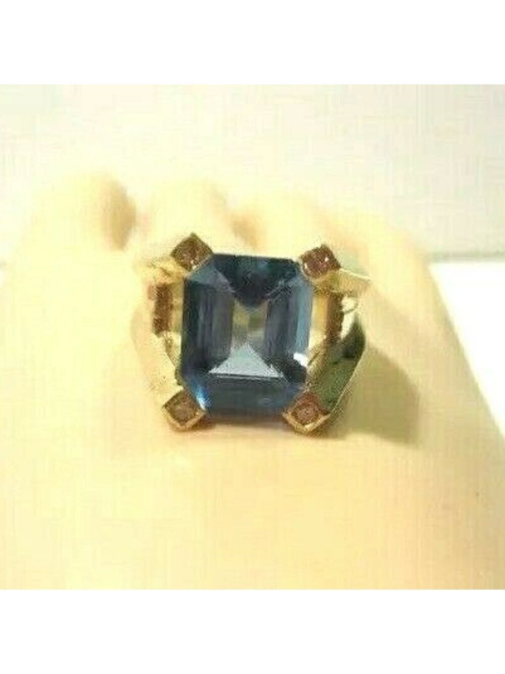 Blue Topaz & Diamond Ring 14K Custom Design Vintage